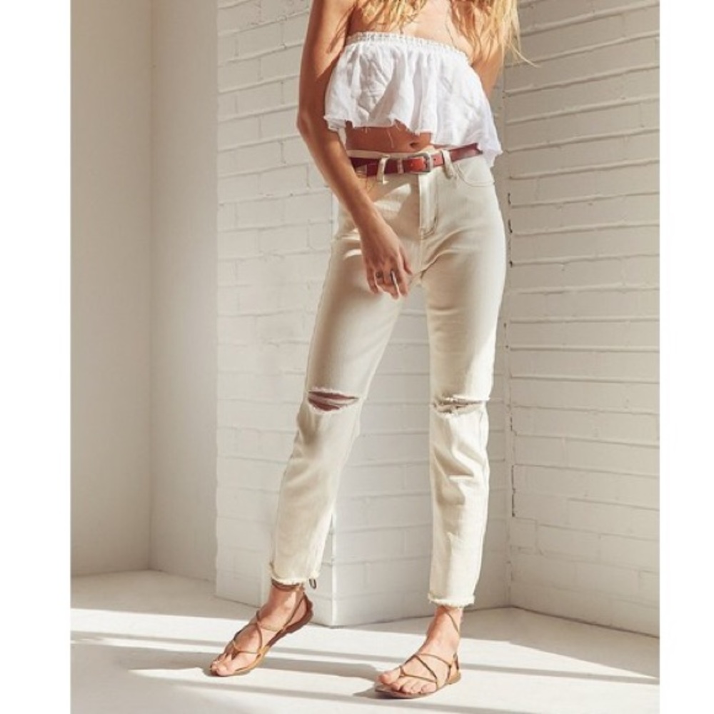 BDG Cream High Waisted Distressed Jeans
